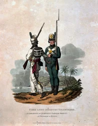 York Light Infantry Volunteers, ein Sergeant in Morgenparadeuniform, ein Soldat im Dienst, aus 